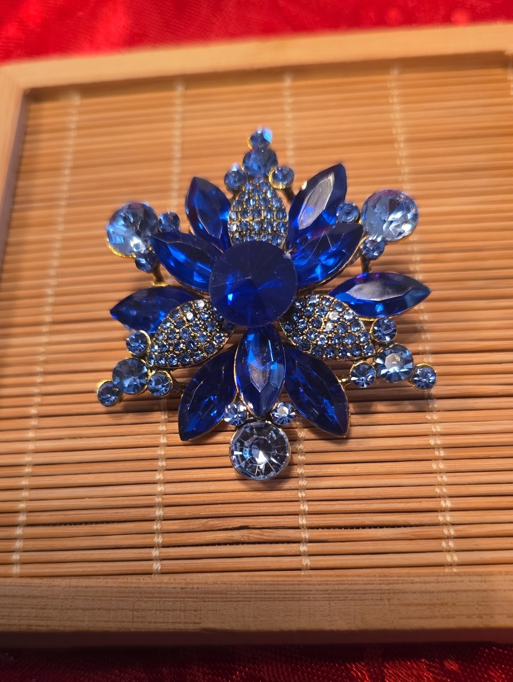 Blue Crystal Flower Brooch